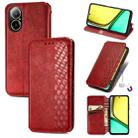 For  Realme C67 4G Cubic Grid Pressed Magnetic Leather Phone Case(Red) - 1