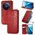 For Realme 12 Pro Cubic Grid Pressed Magnetic Leather Phone Case(Red) - 1