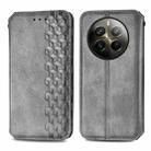 For Realme 12 Pro+ Cubic Grid Pressed Magnetic Leather Phone Case(Grey) - 1