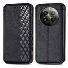 For  Realme 12+ Cubic Grid Pressed Magnetic Leather Phone Case(Black) - 1