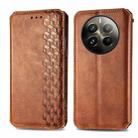 For  Realme 12+ Cubic Grid Pressed Magnetic Leather Phone Case(Brown) - 1