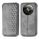 For  Realme 12+ Cubic Grid Pressed Magnetic Leather Phone Case(Grey) - 1