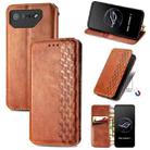 For ASUS ROG Phone 7 Cubic Grid Pressed Magnetic Leather Phone Case(Brown) - 1