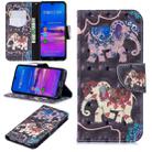 3D Colored Drawing Pattern Horizontal Flip Leather Case for Huawei Honor 8A, with Holder & Card Slots & Wallet(Two Elephants) - 1