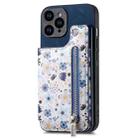 For iPhone 15 Pro Retro Painted Zipper Wallet Back Phone Case(Blue) - 1