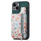 For iPhone 14 Retro Painted Zipper Wallet Back Phone Case(Green) - 1