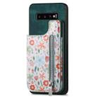 For Samsung Galaxy S10+ Retro Painted Zipper Wallet Back Phone Case(Green) - 1