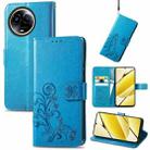 For Realme 11 5G Global Four-leaf Clasp Embossed Buckle Leather Phone Case(Blue) - 1