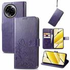 For Realme 11 5G Global Four-leaf Clasp Embossed Buckle Leather Phone Case(Purple) - 1