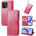 For Realme C53 Four-leaf Clasp Embossed Buckle Leather Phone Case(Red) - 1