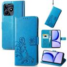 For Realme C53 Four-leaf Clasp Embossed Buckle Leather Phone Case(Blue) - 1