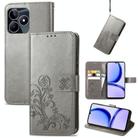 For Realme C53 Four-leaf Clasp Embossed Buckle Leather Phone Case(Grey) - 1