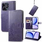 For Realme C53 Four-leaf Clasp Embossed Buckle Leather Phone Case(Purple) - 1