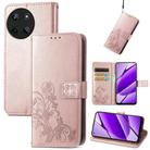 For Realme 11 4G Global Four-leaf Clasp Embossed Buckle Leather Phone Case(Rose Gold) - 1