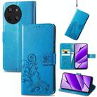 For Realme 11 4G Global Four-leaf Clasp Embossed Buckle Leather Phone Case(Blue) - 1