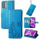 For Nokia G42 Four-leaf Clasp Embossed Buckle Leather Phone Case(Blue) - 1