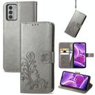 For Nokia G42 Four-leaf Clasp Embossed Buckle Leather Phone Case(Grey) - 1