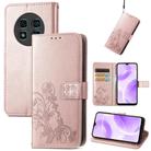 For Ulefone Note 15 Four-leaf Clasp Embossed Buckle Leather Phone Case(Rose Gold) - 1