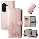 For ASUS Zenfone 10 Four-leaf Clasp Embossed Buckle Leather Phone Case(Rose Gold) - 1