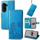 For ASUS Zenfone 10 Four-leaf Clasp Embossed Buckle Leather Phone Case(Blue) - 1