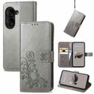 For ASUS Zenfone 10 Four-leaf Clasp Embossed Buckle Leather Phone Case(Grey) - 1