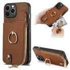 For iPhone 15 Pro Max Cross Leather Ring Vertical Zipper Wallet Back Phone Case(Brown) - 1