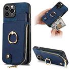 For iPhone 15 Pro Max Cross Leather Ring Vertical Zipper Wallet Back Phone Case(Blue) - 1