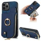 For iPhone 15 Pro Cross Leather Ring Vertical Zipper Wallet Back Phone Case(Blue) - 1