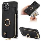 For iPhone 15 Pro Cross Leather Ring Vertical Zipper Wallet Back Phone Case(Black) - 1