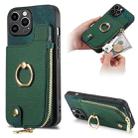 For iPhone 15 Pro Cross Leather Ring Vertical Zipper Wallet Back Phone Case(Green) - 1