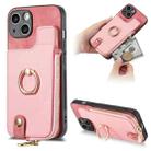 For iPhone 14 Plus Cross Leather Ring Vertical Zipper Wallet Back Phone Case(Pink) - 1