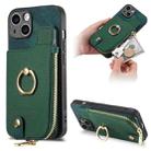 For iPhone 14 Plus Cross Leather Ring Vertical Zipper Wallet Back Phone Case(Green) - 1