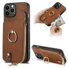 For iPhone 14 Pro Cross Leather Ring Vertical Zipper Wallet Back Phone Case(Brown) - 1