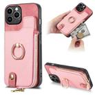 For iPhone 14 Pro Cross Leather Ring Vertical Zipper Wallet Back Phone Case(Pink) - 1