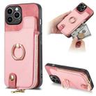 For iPhone 14 Pro Max Cross Leather Ring Vertical Zipper Wallet Back Phone Case(Pink) - 1