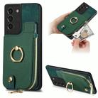 For Samsung Galaxy S21 5G Cross Leather Ring Vertical Zipper Wallet Back Phone Case(Green) - 1