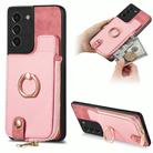 For Samsung Galaxy S21 5G Cross Leather Ring Vertical Zipper Wallet Back Phone Case(Pink) - 1