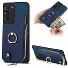 For Samsung Galaxy S21 5G Cross Leather Ring Vertical Zipper Wallet Back Phone Case(Blue) - 1