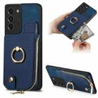 For Samsung Galaxy S21+ 5G Cross Leather Ring Vertical Zipper Wallet Back Phone Case(Blue) - 1