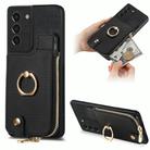 For Samsung Galaxy S21+ 5G Cross Leather Ring Vertical Zipper Wallet Back Phone Case(Black) - 1