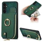 For Samsung Galaxy A04s Cross Leather Ring Vertical Zipper Wallet Back Phone Case(Green) - 1