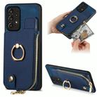 For Samsung Galaxy A23 Cross Leather Ring Vertical Zipper Wallet Back Phone Case(Blue) - 1