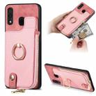 For Samsung Galaxy A30 Cross Leather Ring Vertical Zipper Wallet Back Phone Case(Pink) - 1