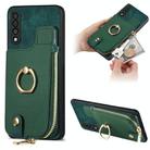 For Samsung Galaxy A50 Cross Leather Ring Vertical Zipper Wallet Back Phone Case(Green) - 1