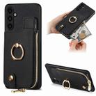 For Samsung Galaxy A54 5G Cross Leather Ring Vertical Zipper Wallet Back Phone Case(Black) - 1