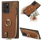 For Samsung Galaxy Note20 Ultra Cross Leather Ring Vertical Zipper Wallet Back Phone Case(Brown) - 1
