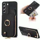 For Samsung Galaxy S22+ 5G Cross Leather Ring Vertical Zipper Wallet Back Phone Case(Black) - 1