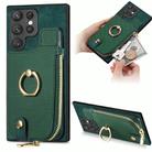 For Samsung Galaxy S22 Ultra 5G Cross Leather Ring Vertical Zipper Wallet Back Phone Case(Green) - 1