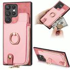 For Samsung Galaxy S22 Ultra 5G Cross Leather Ring Vertical Zipper Wallet Back Phone Case(Pink) - 1