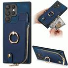 For Samsung Galaxy S22 Ultra 5G Cross Leather Ring Vertical Zipper Wallet Back Phone Case(Blue) - 1